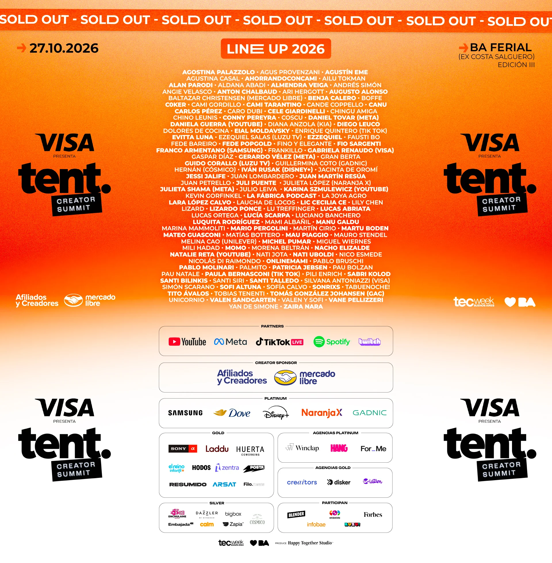 Line up, sponsors y partners de Tent Creator Summit 2026
