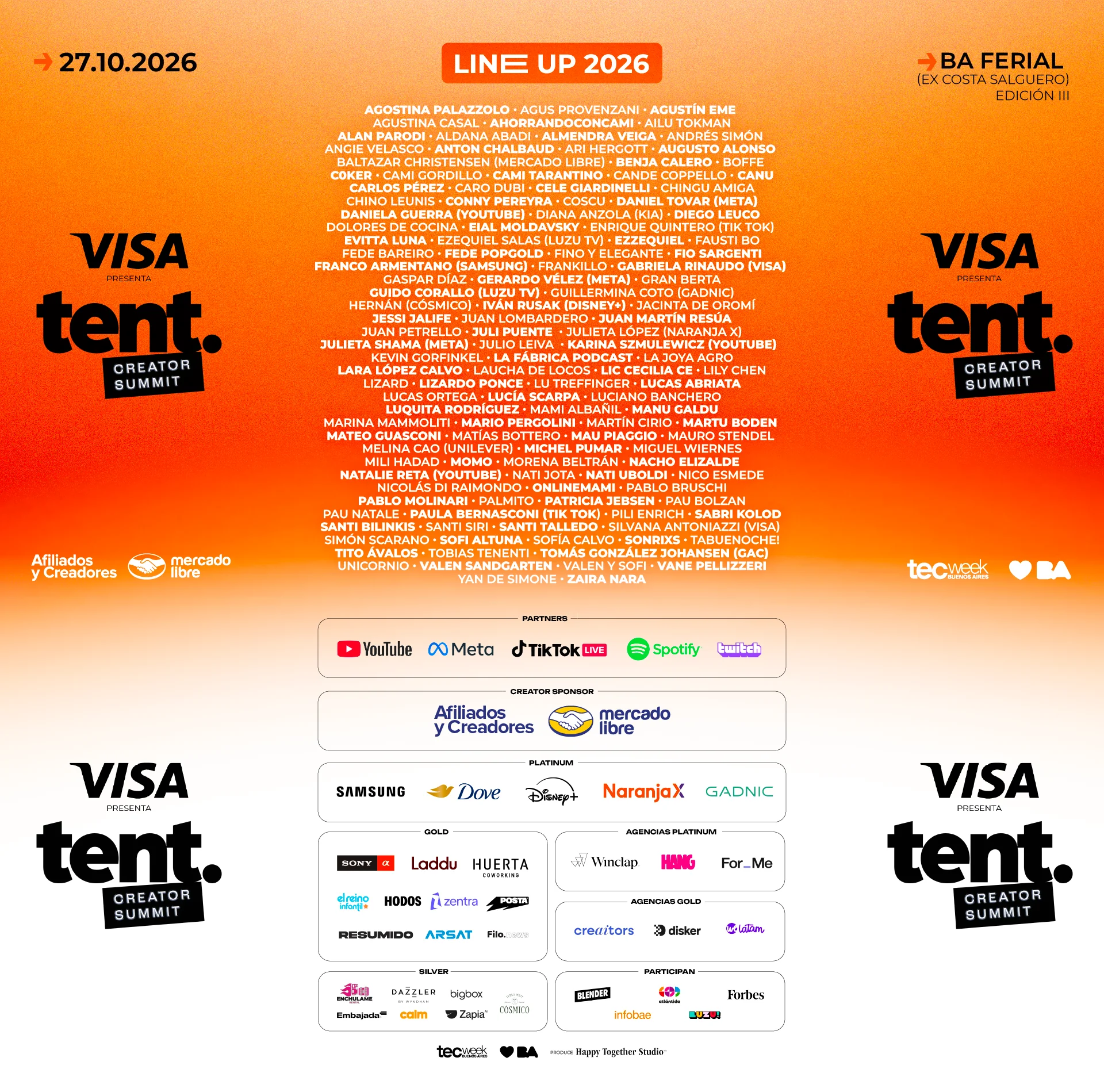 Line up, sponsors y partners de Tent Creator Summit 2026