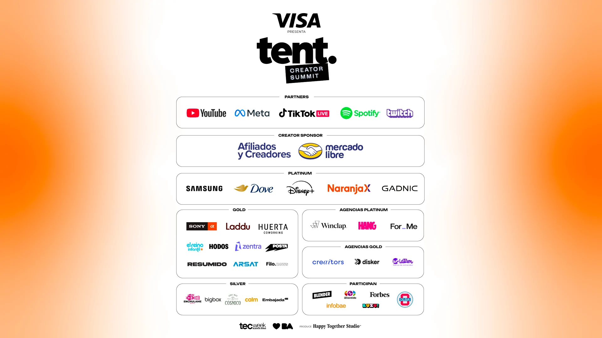 Sponsors y partners de Tent Creator Summit 2026